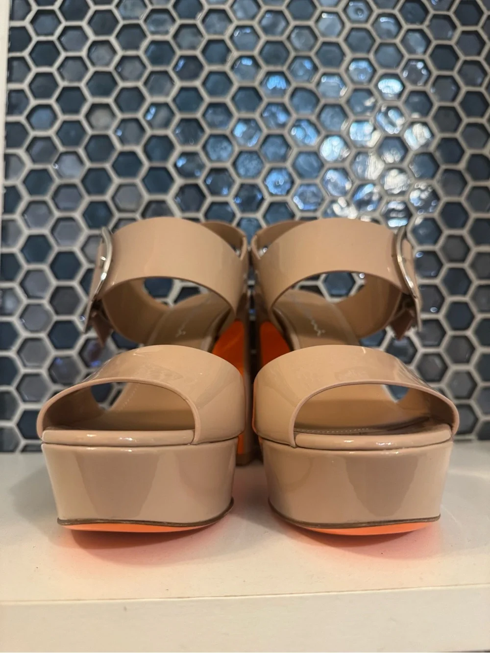 SANTONI Bruxel Nude Beige Platform Sandal, size 7.5
